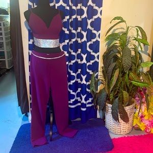 2 piece purple with rhinestone accents fashion nova pants set